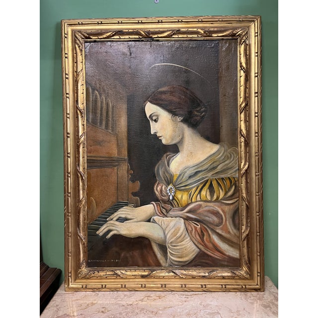 Saint Cecilia Playing the Organ Signed lower left G. Carpentieri, 1935 Painting on canvas with wooden frame