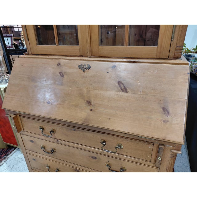Vintage Country Pine Secretary Desk With Glass-Front Bookcase For Sale - Image 12 of 12