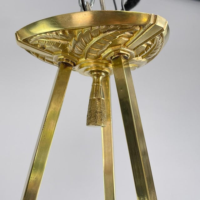 Metal Art Deco Bronze Ceiling Lamp by P. Maynadier, 1930s For Sale - Image 7 of 14
