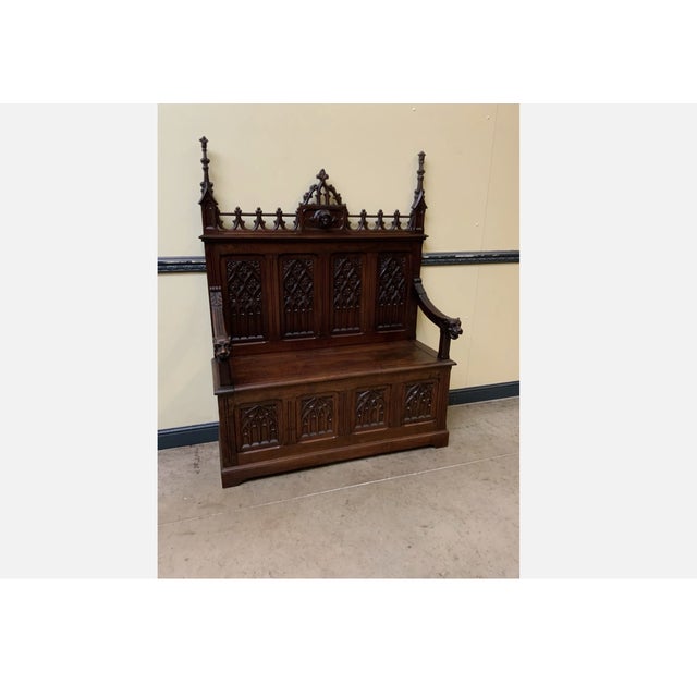 Antique Neo-Gothic Chest Bench, 1880 For Sale - Image 12 of 12