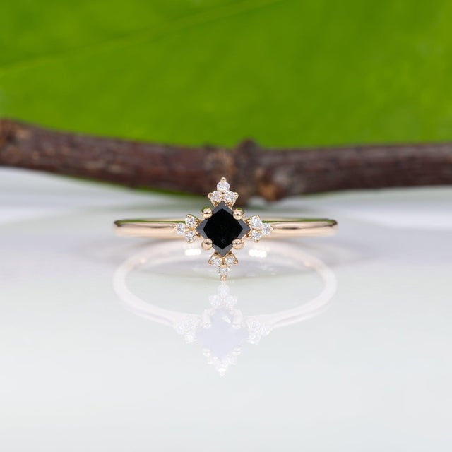 2020s Black Diamond Ring With Earth-Mined Diamond Accents: Solid 14k Gold, 3.6mm, Size 6.75 For Sale - Image 5 of 9