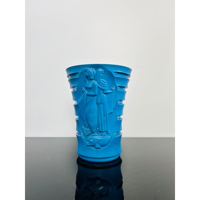 Art Deco Ingrid Model 371 Turquoise Glass Vase by Curt Schlevogt, Czechoslovakia, 1937 For Sale - Image 4 of 10
