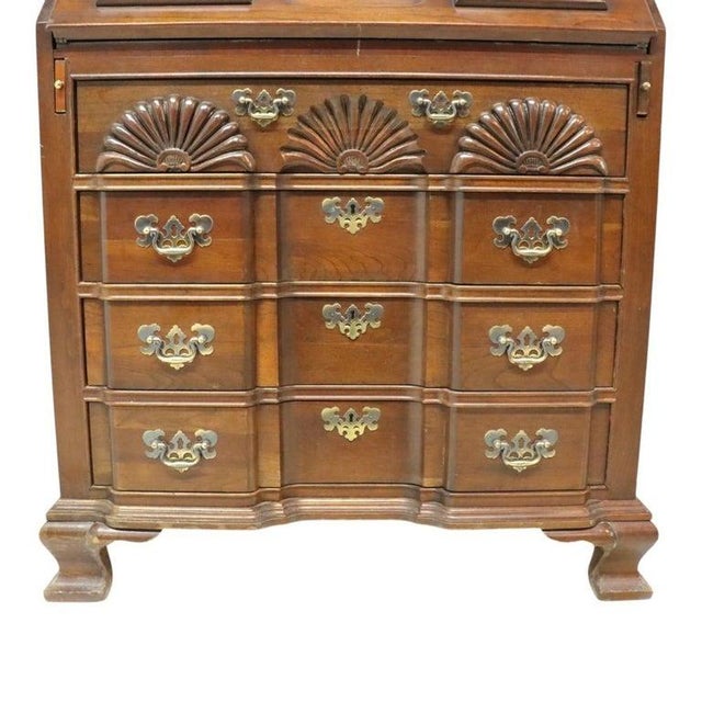 Wood Chippendale Shell Carved Mahogany Block Front Desk C1930 For Sale - Image 7 of 16