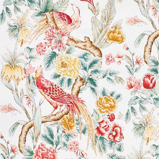 Sample - Schumacher Majestic Garden Fabric in Rose & Celadon For Sale