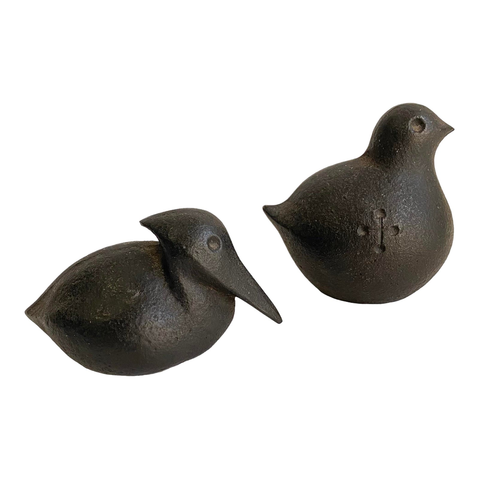 Mid Century Nobuho Miya Cast Iron Bird & Pelican Japanese Paperweights