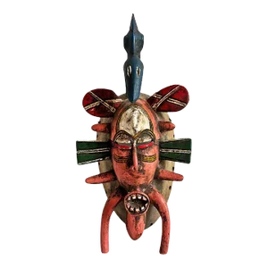 Vintage Senufo Red & Blue Mask