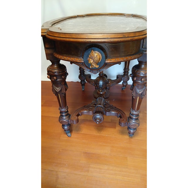 Victorian Walnut and Marble Parlor Table For Sale - Image 4 of 12
