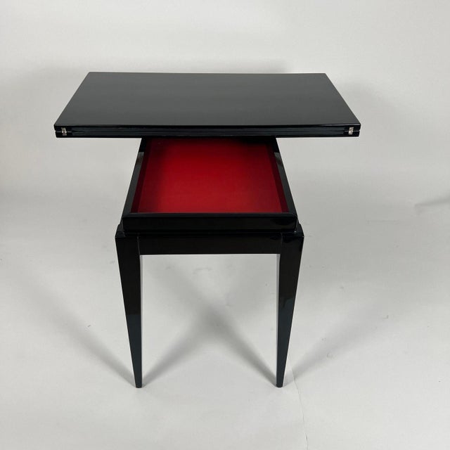 Art Deco Games Table in Black Lacquer, Red and Black Leather, France, 1930s For Sale - Image 3 of 18