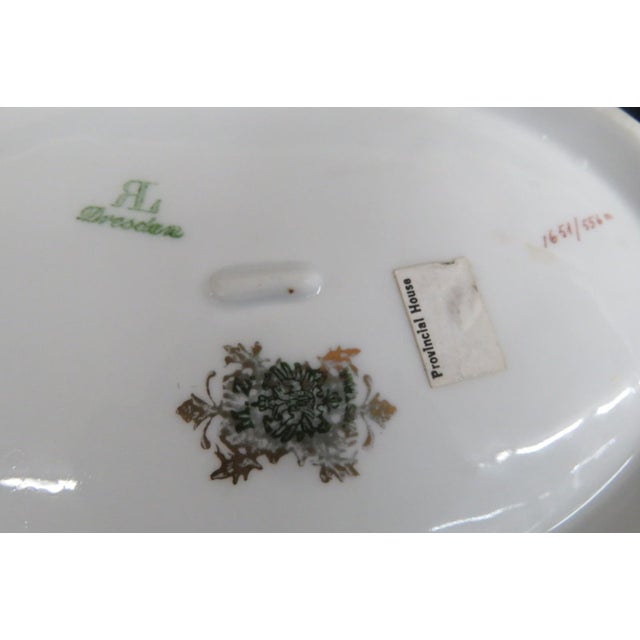 Mid 20th Century Dresden Porcelain Serving Bowl Scalloped Rim Hand Painted Floral Details For Sale - Image 10 of 16
