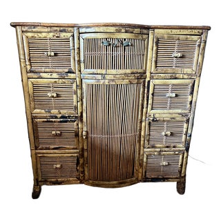Vintage 1970s Bamboo & Reed Dresser / Cabinet For Sale