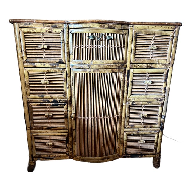 Vintage 1970s Bamboo & Reed Dresser / Cabinet For Sale