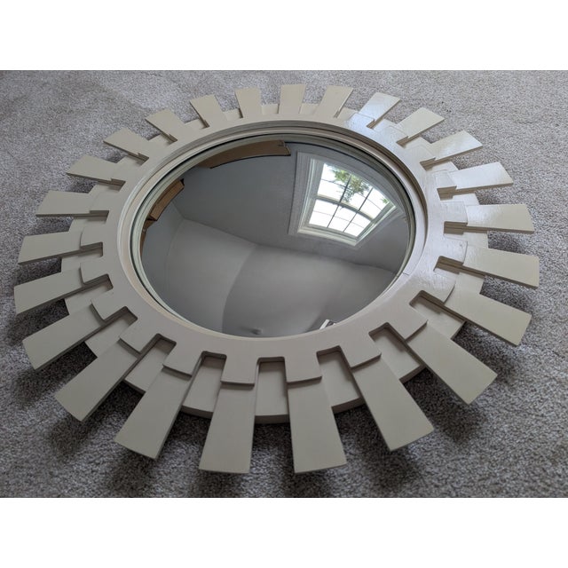Baker sunburst covex mirror in wood. Excellent, like-new condition. Full Diameter 25" diameter of mirror, 14.5"