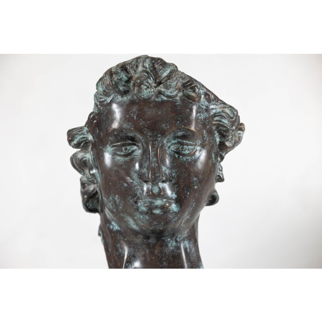 Bronze Renaissance-Inspired David Head Sculpture on Black Marble Base For Sale - Image 10 of 12
