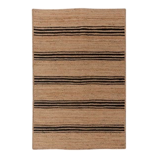 Rectangle Black Stripe Pattern Jute Rug, Boho Jute Rug 3x5 Ft. For Sale