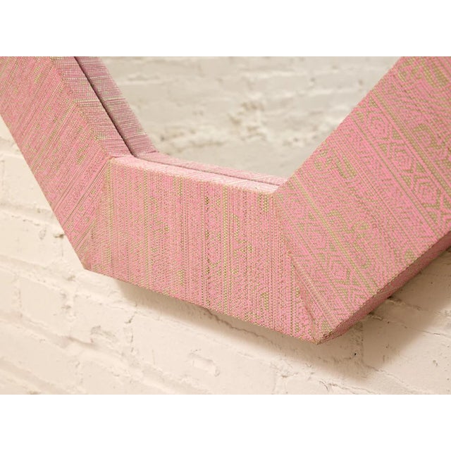 Textile Vintage Postmodern Octagonal Mirror With Pink Textile Frame For Sale - Image 7 of 8