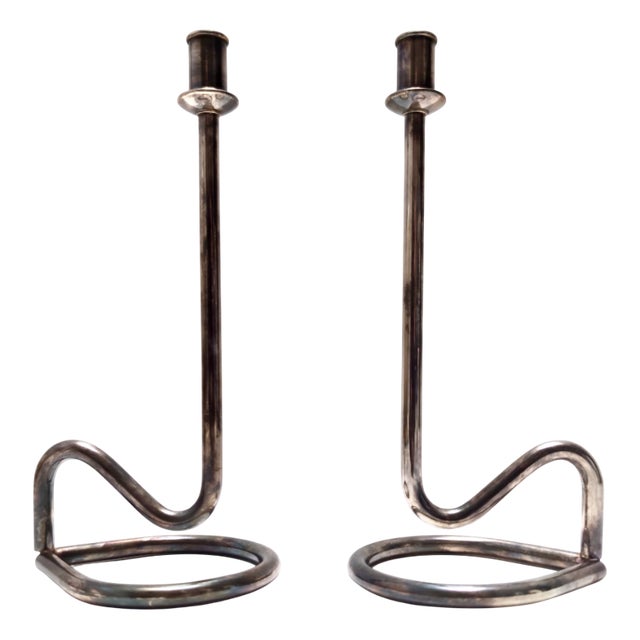Vintage Silver Plated Metal Candleholders by Lino Sabattini, 1990s, Set of 2 For Sale