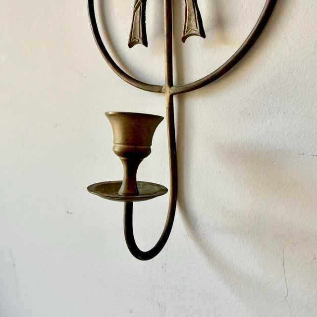 Late 20th Century Brass Bow Candlestick Sconce For Sale - Image 4 of 5
