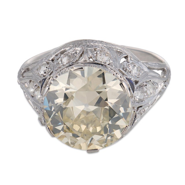 Art Deco Art Deco Gia 4.41 Carat Diamond Sapphire Platinum Engagement Ring, Size 7.25 For Sale - Image 3 of 6