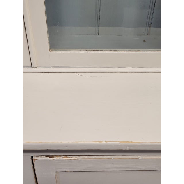 Wood Antique English Country Painted Two Piece China Curio Cabinet For Sale - Image 7 of 17