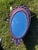 Wood Vintage Faux Wicker Rattan Homco Bathroom Vanity Wall Hanging Mirror, Colorshifting Purple Oval Mirror For Sale - Image 7 of 7