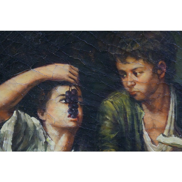 Black Late 20th Century Children Eating Grapes & Melon Oil Painting After Bartolome Esteban Murillo 24" For Sale - Image 8 of 12