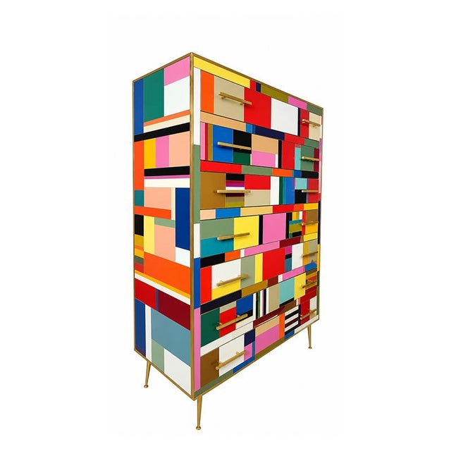 Chest of Drawers with Colored Glass Panels, 1980s For Sale - Image 4 of 8