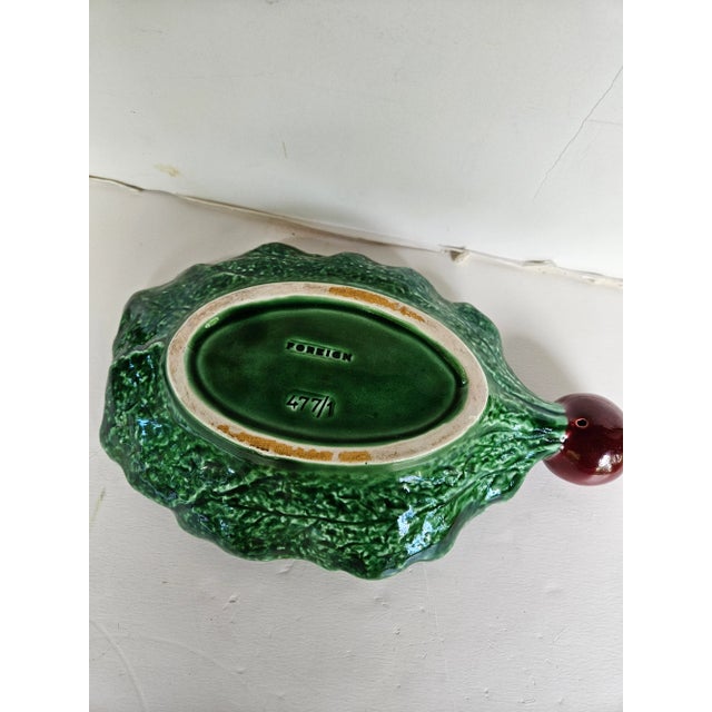 Charming Portuguese Majolica Green Leaf Dish With Radish Handle For Sale - Image 4 of 5