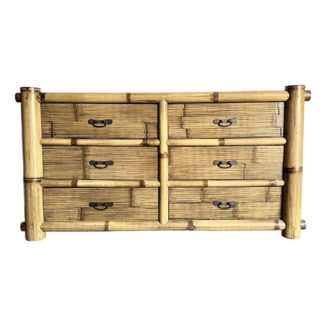 Vintage Boho Chic Chunky Bamboo Dresser - 6 Drawers For Sale