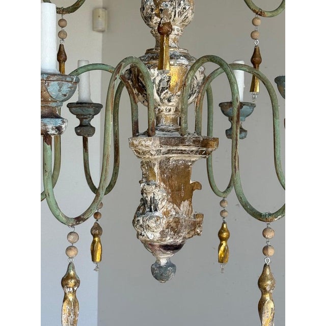 Late 19th Century Grand Italian Painted and Giltwood Twelve-Light Chandelier For Sale - Image 11 of 16