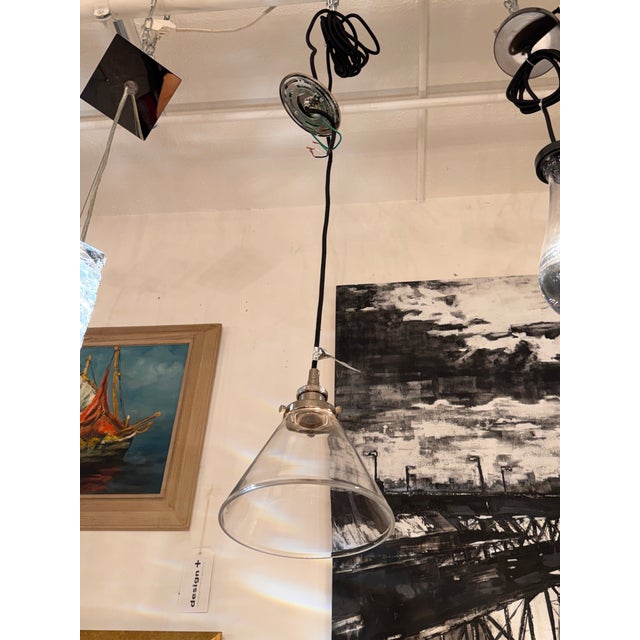 Industrial Restoration Hardware 20th C. Factory Filament Clear Glass Barn Pendant For Sale - Image 3 of 13
