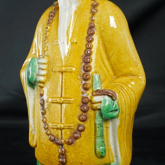Yellow 1900s Late Qing/Republic Chinese Mandarin Elderly Man Porcelain Figure For Sale - Image 8 of 11