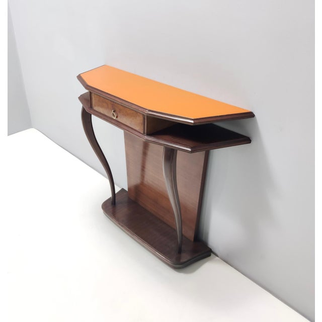 Brown Vintage Beech and Walnut Root Console Table with Orange Glass Top, 1950s For Sale - Image 8 of 15