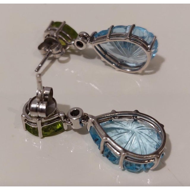 18k/750 White Gold Earrings with Diamonds and Topaz and Peridot, 1990s, Set of 2 For Sale - Image 6 of 18