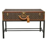 Vintage Louis Vuitton Trunk Made into Coffee Table with Custom Base For Sale