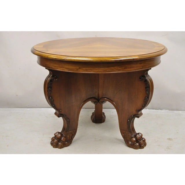 1900s Antique German Renaissance Revival Carved Walnut Paw Feet Round Center Table For Sale - Image 12 of 12