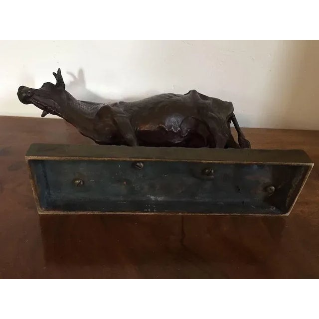Large antique 19th c. French bronze sculpture of a cow. Exceptional quality, detail and patina. Measures 14 1/2" wide x 9...