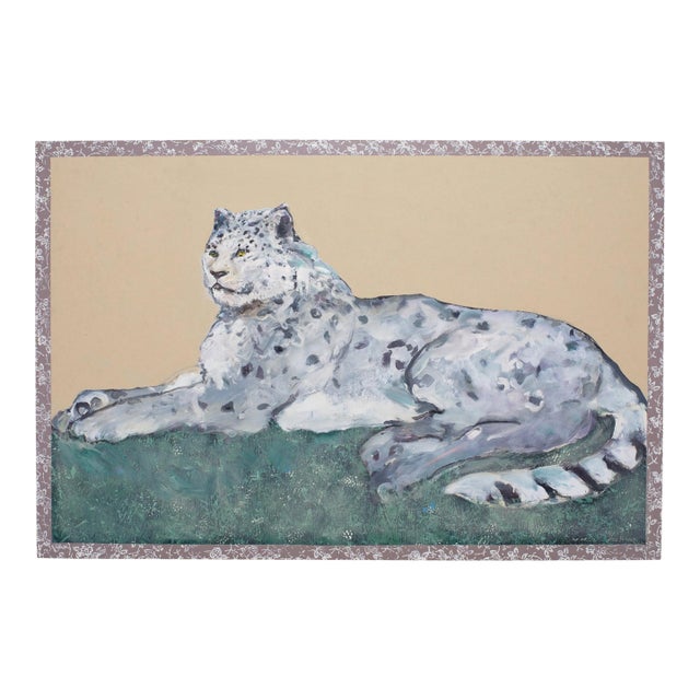 Ira Yeager 20th C. Snow Leopard Oil Canvas Painting 6 Ft For Sale
