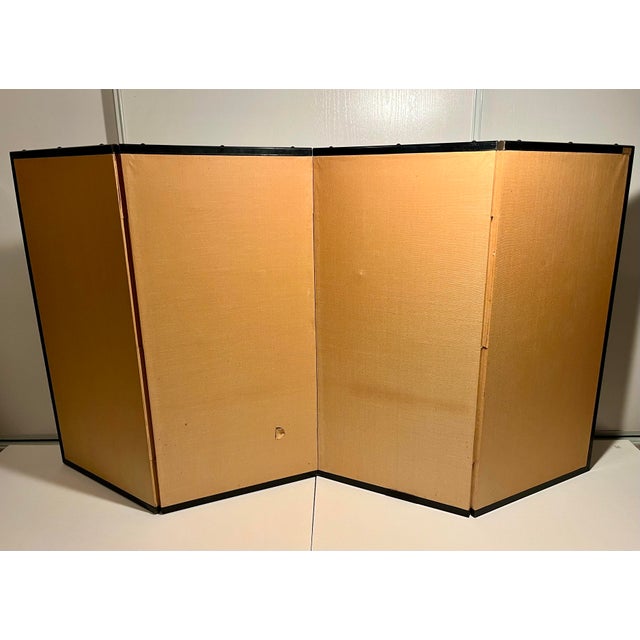 Brown Vintage Japanese Four-Panel Byōbu Folding Silk Screen Persimmon & Bird Motif For Sale - Image 8 of 9