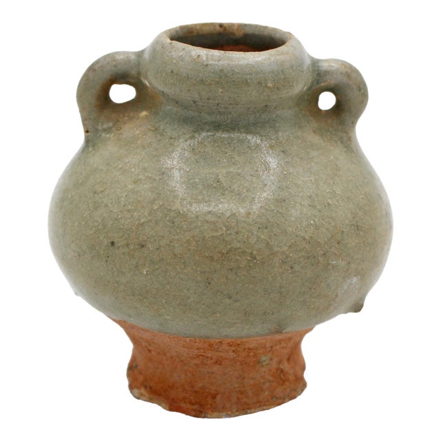 15th Century Thai Sawankhalok Celadon Glazed Pottery Jarlet For Sale