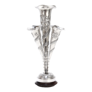 Antique Chinese Export Silver Dragon Epergne Flower Vase by Kwan Wo