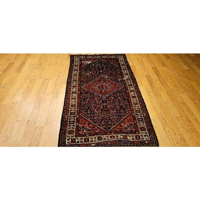 Vintage Persian Malayer Area Rug, Hand-Knotted Wool, Geometrical Pattern, 4x7, Navy & Ivory For Sale - Image 12 of 12