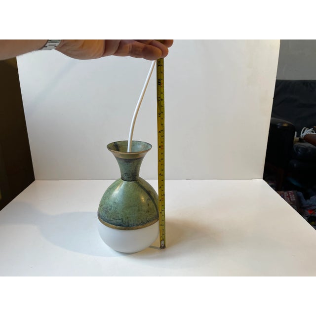 Art Deco Revival Pendant Lamp in Green Bronze and White Glass, 1970s For Sale - Image 11 of 12