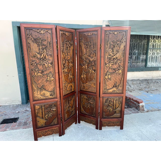 Early 20th Century Vintage Chinese Rosewood Carved Wood Room Divider Screen For Sale - Image 5 of 12