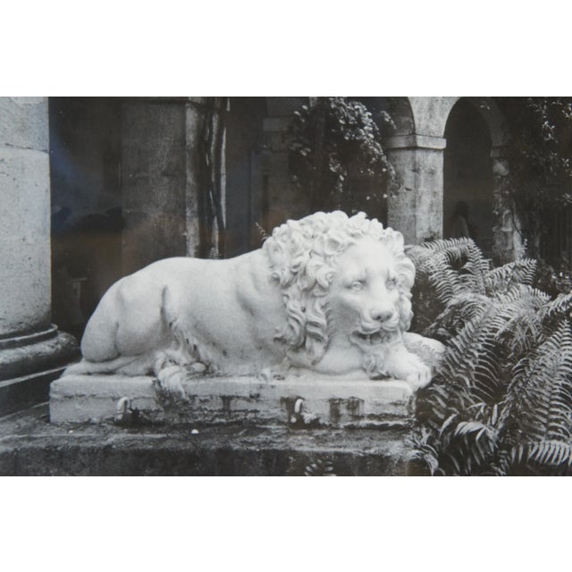 Photography Black and White Decorative Garden Photographs in Gold Frames of Castle Lion Statue - Set of 3 For Sale - Image 7 of 12