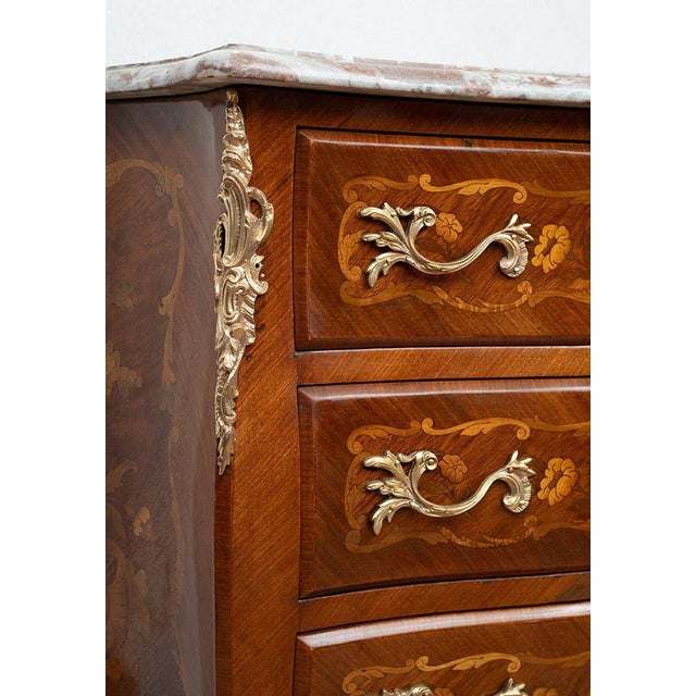 Antique Napoleon III Chest of Drawers in Polychrome Wood with Marble Top, France, 19th Century For Sale - Image 6 of 7
