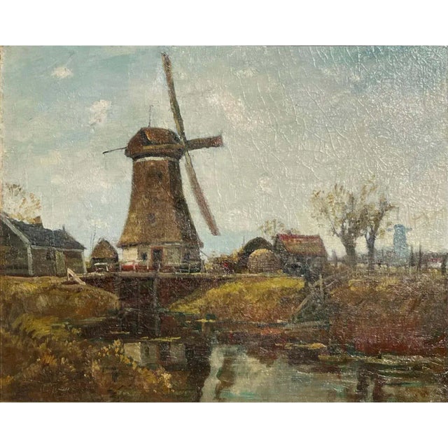 Anthony Thieme (Am. 1888–1954) Dutch landscape with Windmill, oil on canvas, signed (A. Thieme) L/L, Good. Relined with...