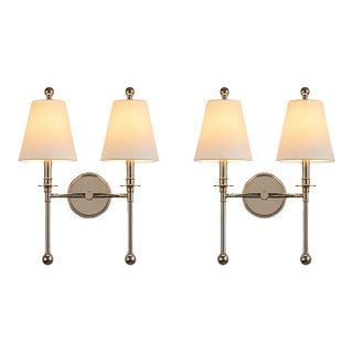 Newell Wall Mounted Double Arm Sconce With Fabric Shade Set or 2 For Sale