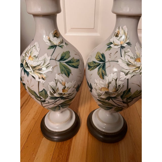 Traditional Vintage Porcelain Baluster-Form Table Lamps, Likely Dating From the 1950s to the 1970s. - a Pair For Sale - Image 3 of 5