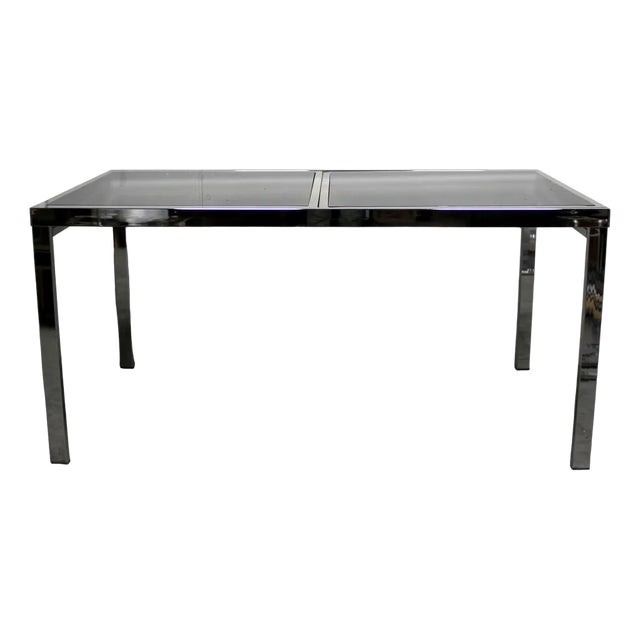 Extendable Table in Metal and Stained Glass, 1970s For Sale