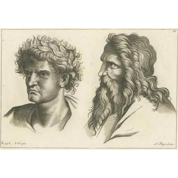 Pigné, Contrast of Time: Ancient Wisdom, 1740, Engraving For Sale